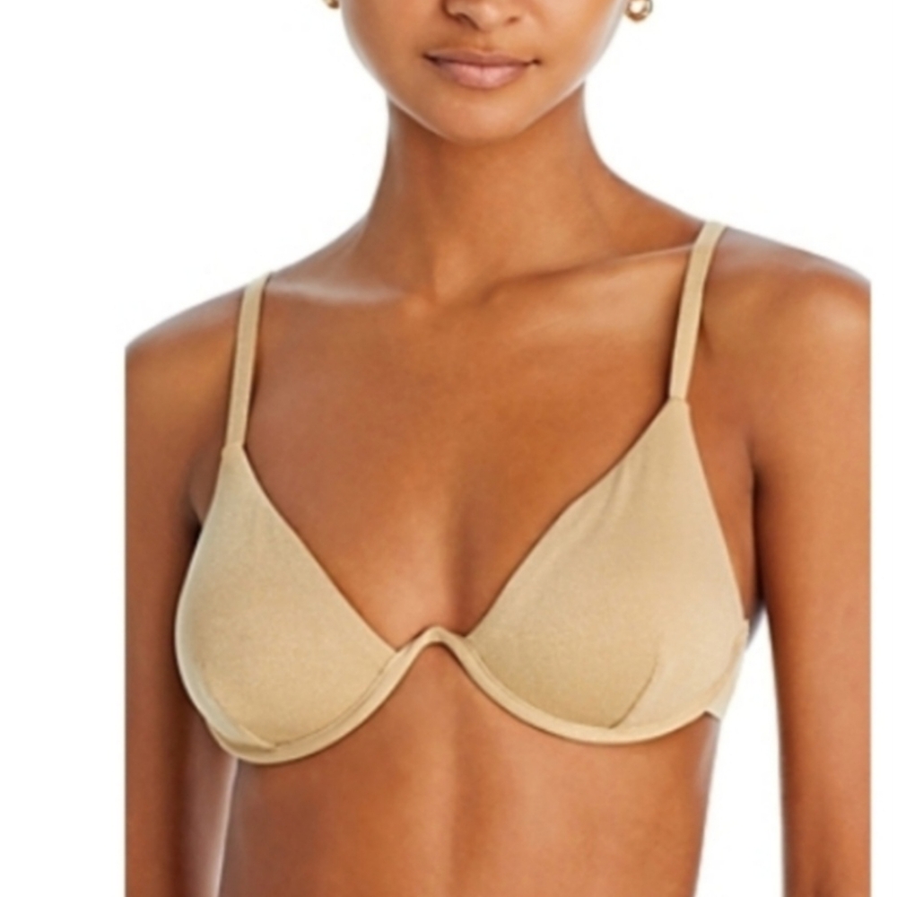 AQUA Gold Metallic Shimmer Triangle Underwire Bikini Swim Top Size XL